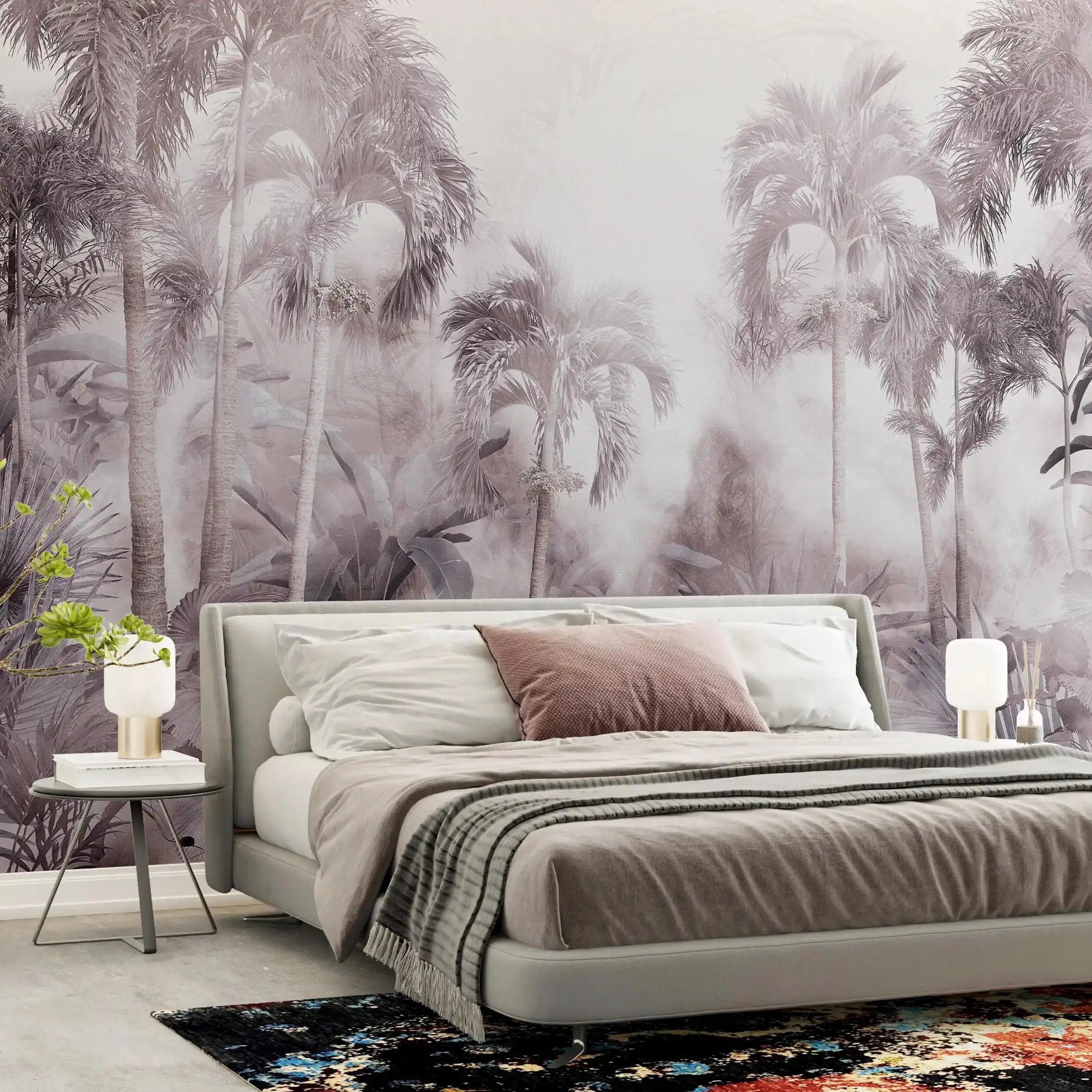 3029-C / Temporary Wallpaper: Tropical Jungle in Foggy Watercolor, Peel and Stick for Renters and DIY Deco - Artevella