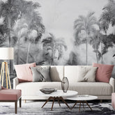 3029-E / Temporary Wallpaper: Tropical Jungle in Foggy Watercolor, Peel and Stick for Renters and DIY Deco - Artevella