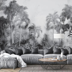 3029-E / Temporary Wallpaper: Tropical Jungle in Foggy Watercolor, Peel and Stick for Renters and DIY Deco - Artevella