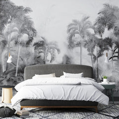 3029-E / Temporary Wallpaper: Tropical Jungle in Foggy Watercolor, Peel and Stick for Renters and DIY Deco - Artevella