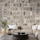 3030-D / African Inspired Peel and Stick Wallpaper, Geometric Brown and Beige Patterns Wall Mural - Artevella