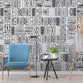 3030-E / African Inspired Peel and Stick Wallpaper, Geometric Black and Beige Patterns Wall Mural - Artevella