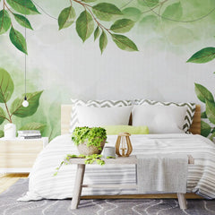 3031-A / Botanical Wallpaper, Peel Stick Decor, Watercolor Wall, Bedroom Decor, Bathroom Decor, Leaf Wallpaper, DIY Wall Mural, Boho Wall Paper, Kitchen Decor, Green Wreath Design, Modern Wallpaper, Temporary Decor, Renters Wallpaper - Artevella