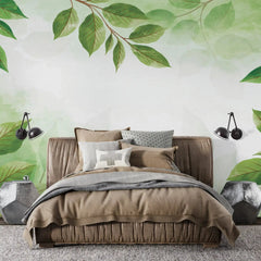 3031-A / Botanical Wallpaper, Peel Stick Decor, Watercolor Wall, Bedroom Decor, Bathroom Decor, Leaf Wallpaper, DIY Wall Mural, Boho Wall Paper, Kitchen Decor, Green Wreath Design, Modern Wallpaper, Temporary Decor, Renters Wallpaper - Artevella