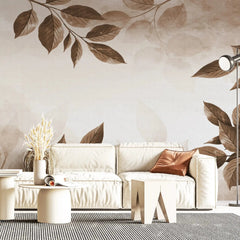 3031-D / Botanical Wallpaper, Peel Stick Decor, Watercolor Wall, Bedroom Decor, Bathroom Decor, Leaf Wallpaper, DIY Wall Mural, Boho Wall Paper, Kitchen Decor, Brown Wreath Design, Modern Wallpaper, Temporary Decor, Renters Wallpaper - Artevella