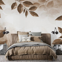 3031-D / Botanical Wallpaper, Peel Stick Decor, Watercolor Wall, Bedroom Decor, Bathroom Decor, Leaf Wallpaper, DIY Wall Mural, Boho Wall Paper, Kitchen Decor, Brown Wreath Design, Modern Wallpaper, Temporary Decor, Renters Wallpaper - Artevella