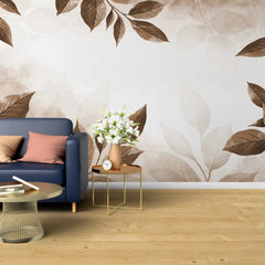 3031-D / Botanical Wallpaper, Peel Stick Decor, Watercolor Wall, Bedroom Decor, Bathroom Decor, Leaf Wallpaper, DIY Wall Mural, Boho Wall Paper, Kitchen Decor, Brown Wreath Design, Modern Wallpaper, Temporary Decor, Renters Wallpaper - Artevella