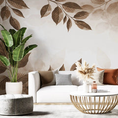 3031-D / Botanical Wallpaper, Peel Stick Decor, Watercolor Wall, Bedroom Decor, Bathroom Decor, Leaf Wallpaper, DIY Wall Mural, Boho Wall Paper, Kitchen Decor, Brown Wreath Design, Modern Wallpaper, Temporary Decor, Renters Wallpaper - Artevella