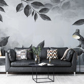 3031-E / Botanical Wallpaper, Peel Stick Decor, Watercolor Wall, Bedroom Decor, Bathroom Decor, Leaf Wallpaper, DIY Wall Mural, Boho Wall Paper, Kitchen Decor, Grey Wreath Design, Modern Wallpaper, Temporary Decor, Renters Wallpaper - Artevella