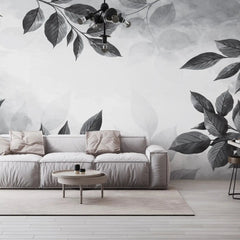 3031-E / Botanical Wallpaper, Peel Stick Decor, Watercolor Wall, Bedroom Decor, Bathroom Decor, Leaf Wallpaper, DIY Wall Mural, Boho Wall Paper, Kitchen Decor, Grey Wreath Design, Modern Wallpaper, Temporary Decor, Renters Wallpaper - Artevella