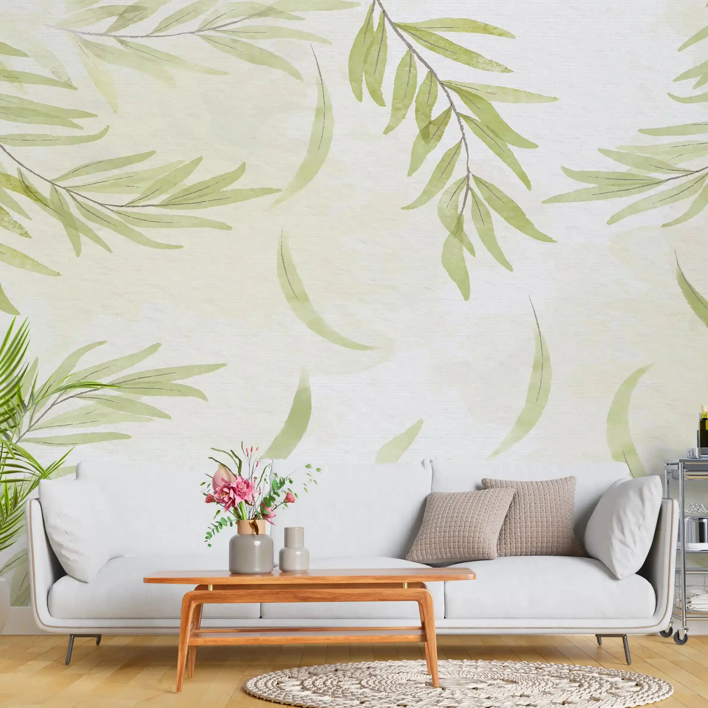 3032-A / Leaf Floral  Peel and Stick Wallpaper: Modern Boho Decor with Watercolor Branches Design, Ideal for Temporary or Renters Wallpaper - Artevella