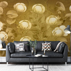 3035-A / Floral Wall Decor: Peelable, Stickable Wallpaper with Tulips Design on Gold Background, Ideal for Room Decor - Artevella