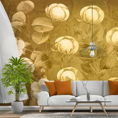 3035-A / Floral Wall Decor: Peelable, Stickable Wallpaper with Tulips Design on Gold Background, Ideal for Room Decor - Artevella