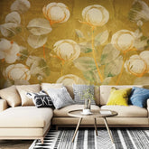 3035-B / Floral Wall Decor: Peelable, Stickable Wallpaper with Tulips Design on Gold Background, Ideal for Room Decor - Artevella