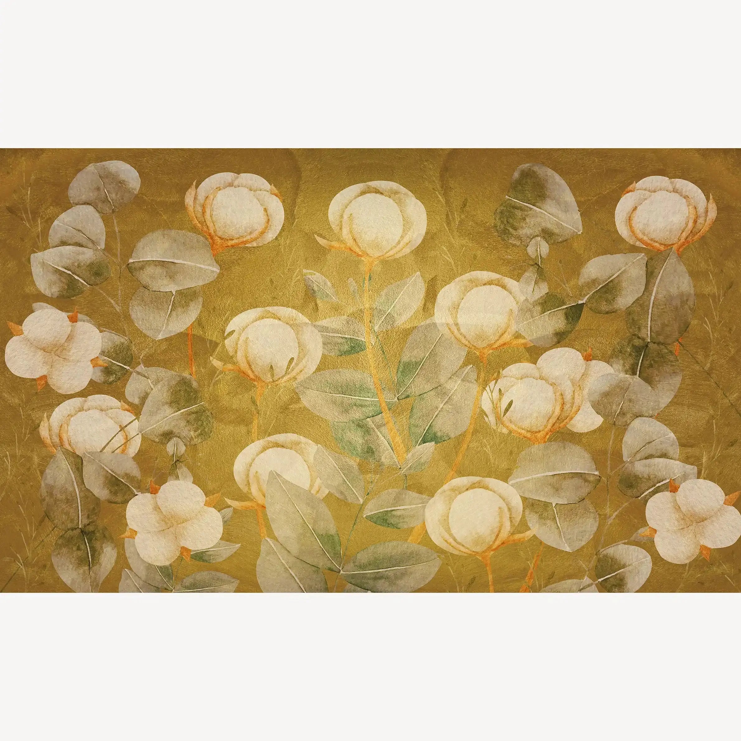 3035-B / Floral Wall Decor: Peelable, Stickable Wallpaper with Tulips Design on Gold Background, Ideal for Room Decor - Artevella