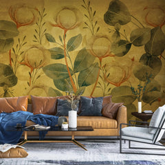 3035-C / Floral Wall Decor: Peelable, Stickable Wallpaper with Tulips Design on Gold Background, Ideal for Room Decor - Artevella