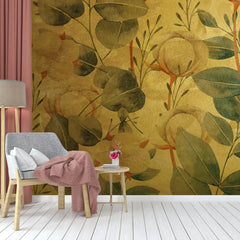 3035-C / Floral Wall Decor: Peelable, Stickable Wallpaper with Tulips Design on Gold Background, Ideal for Room Decor - Artevella