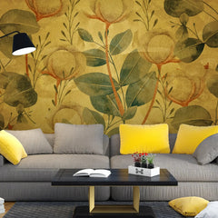 3035-C / Floral Wall Decor: Peelable, Stickable Wallpaper with Tulips Design on Gold Background, Ideal for Room Decor - Artevella