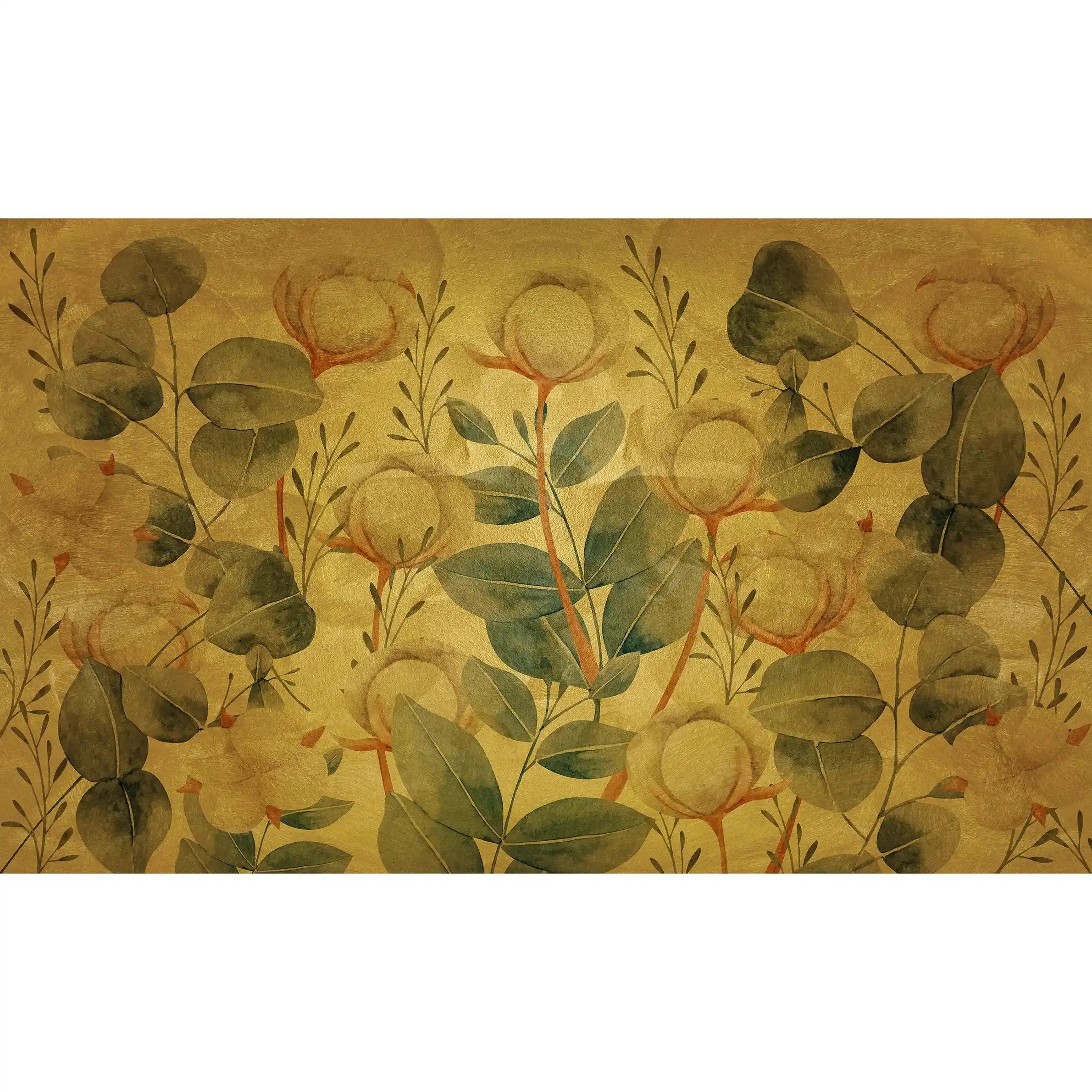 3035-C / Floral Wall Decor: Peelable, Stickable Wallpaper with Tulips Design on Gold Background, Ideal for Room Decor - Artevella