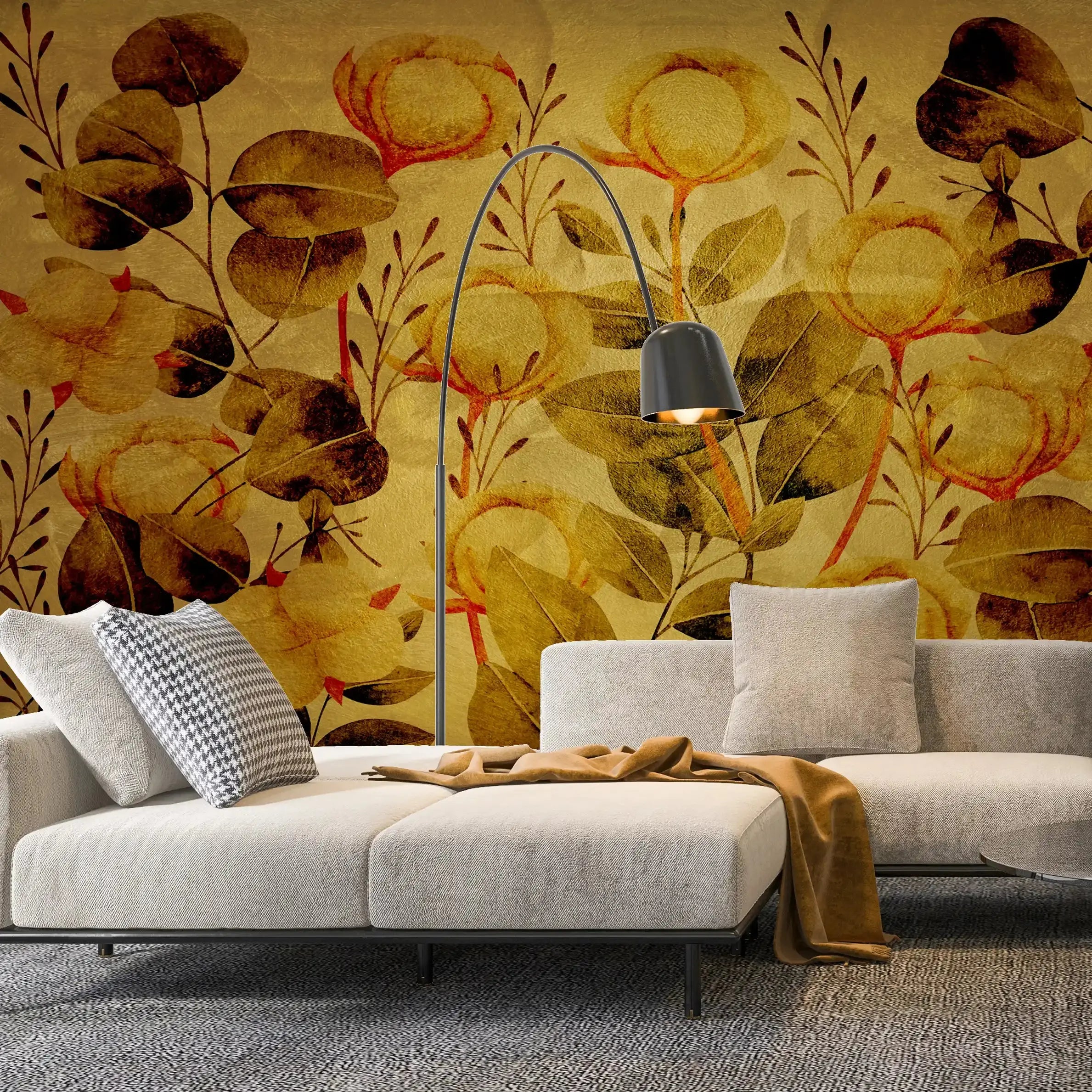 3035-D / Floral Wall Decor: Peelable, Stickable Wallpaper with Tulips Design on Gold Background, Ideal for Room Decor - Artevella