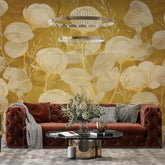 3035-E / Floral Wall Decor: Peelable, Stickable Wallpaper with Tulips Design on Gold Background, Ideal for Room Decor - Artevella