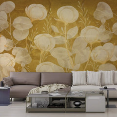 3035-E / Floral Wall Decor: Peelable, Stickable Wallpaper with Tulips Design on Gold Background, Ideal for Room Decor - Artevella