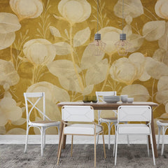 3035-E / Floral Wall Decor: Peelable, Stickable Wallpaper with Tulips Design on Gold Background, Ideal for Room Decor - Artevella