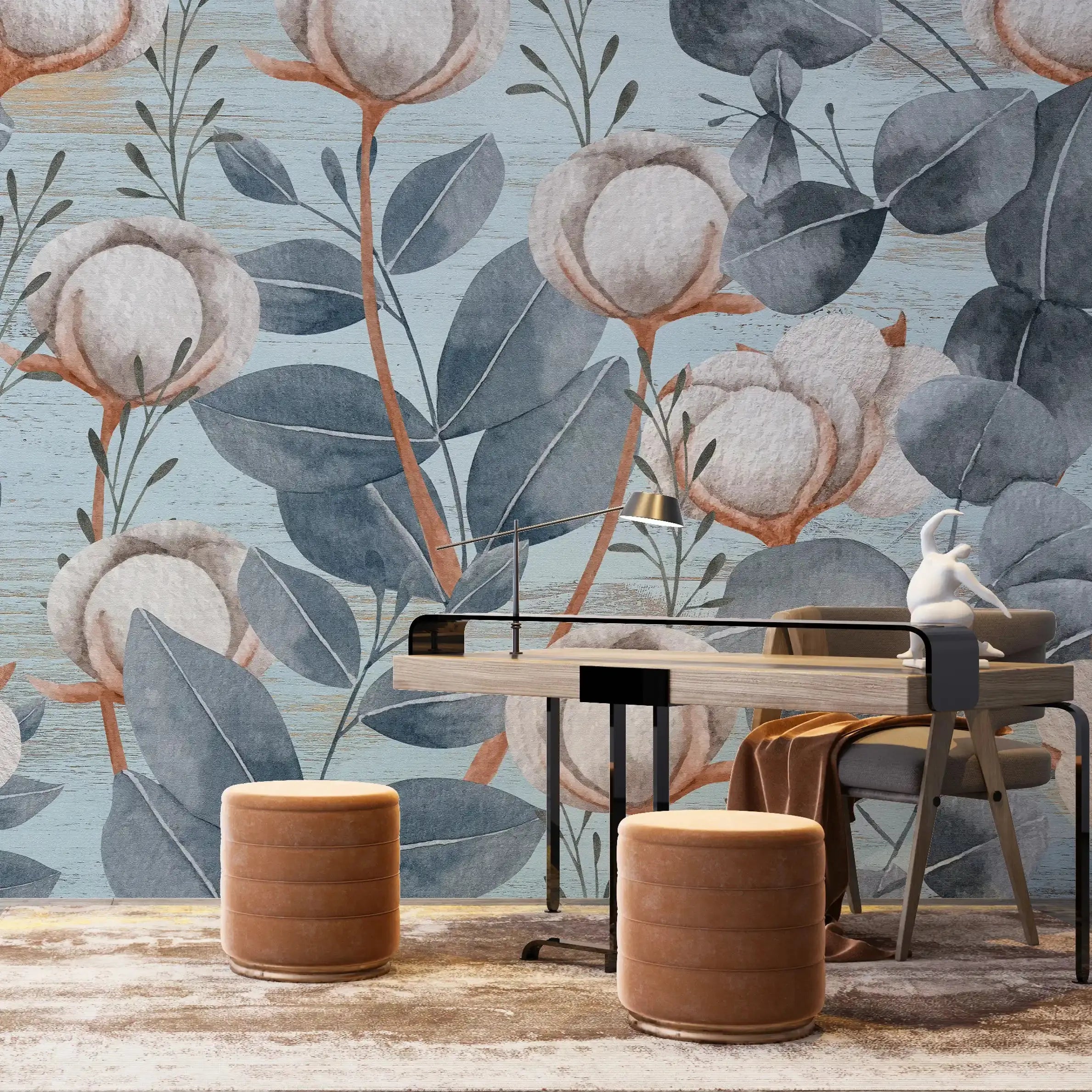 3035-F / Floral Wall Decor: Peelable, Stickable Wallpaper with Tulips Design on Gold Background, Ideal for Room Decor - Artevella