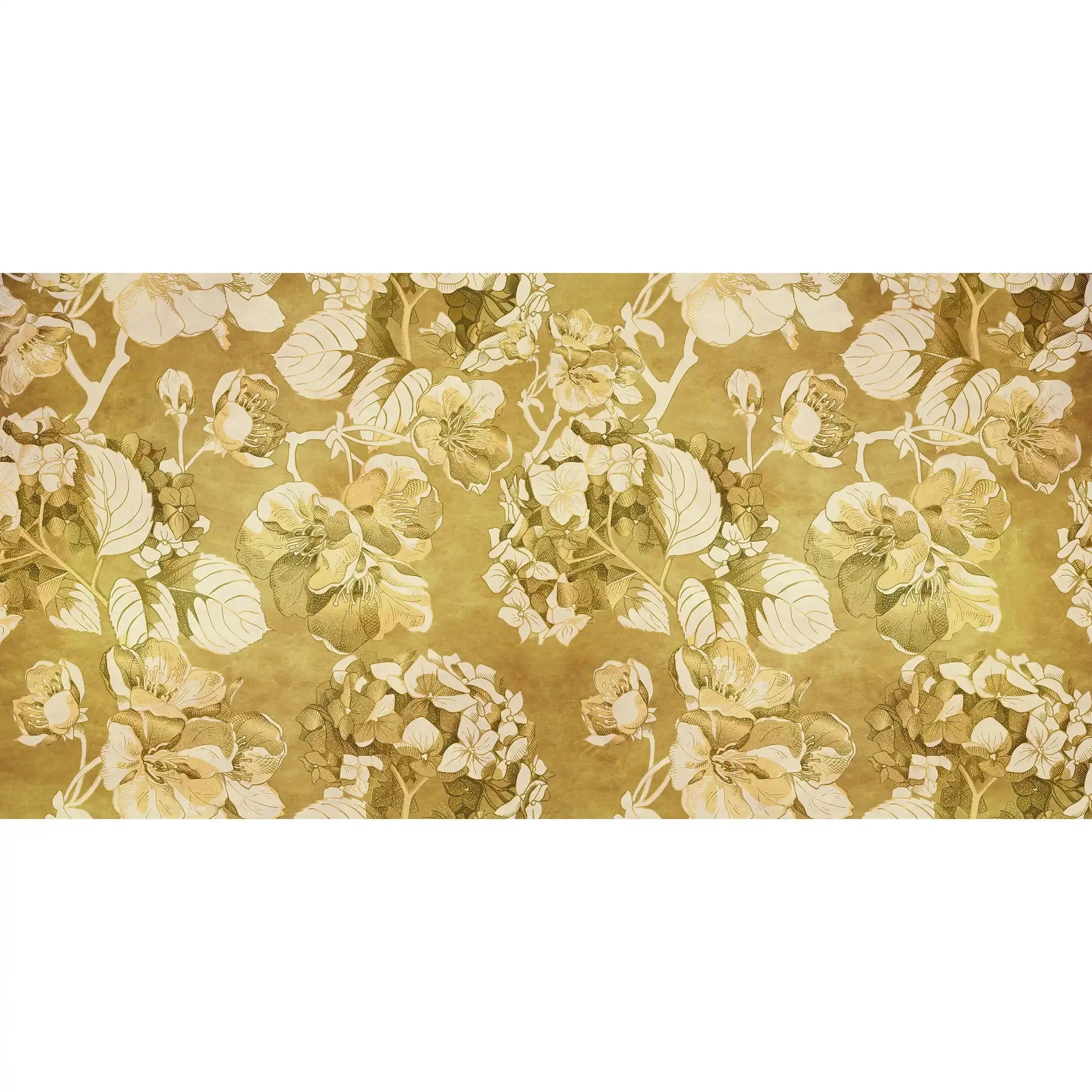 3036-C / Vintage Floral Mural Wallpaper: Yellow and Beige Art Style, Easy Install for Accent Wall Decor and Bathroom - Artevella