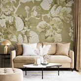 3036-D / Vintage Floral Mural Wallpaper: Green and Beige Art Style, Easy Install for Accent Wall Decor and Bathroom - Artevella
