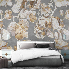 3036-E / Vintage Floral Mural Wallpaper: Grey and Brown Art Style, Easy Install for Accent Wall Decor and Bathroom - Artevella