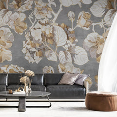 3036-E / Vintage Floral Mural Wallpaper: Grey and Brown Art Style, Easy Install for Accent Wall Decor and Bathroom - Artevella