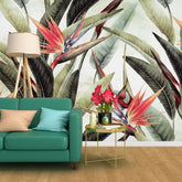 3039-A / Tropical Bird of Paradise Peel and Stick Wallpaper – Vibrant Botanical Design Wall Decor - Artevella