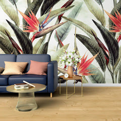 3039-A / Tropical Bird of Paradise Peel and Stick Wallpaper – Vibrant Botanical Design Wall Decor - Artevella
