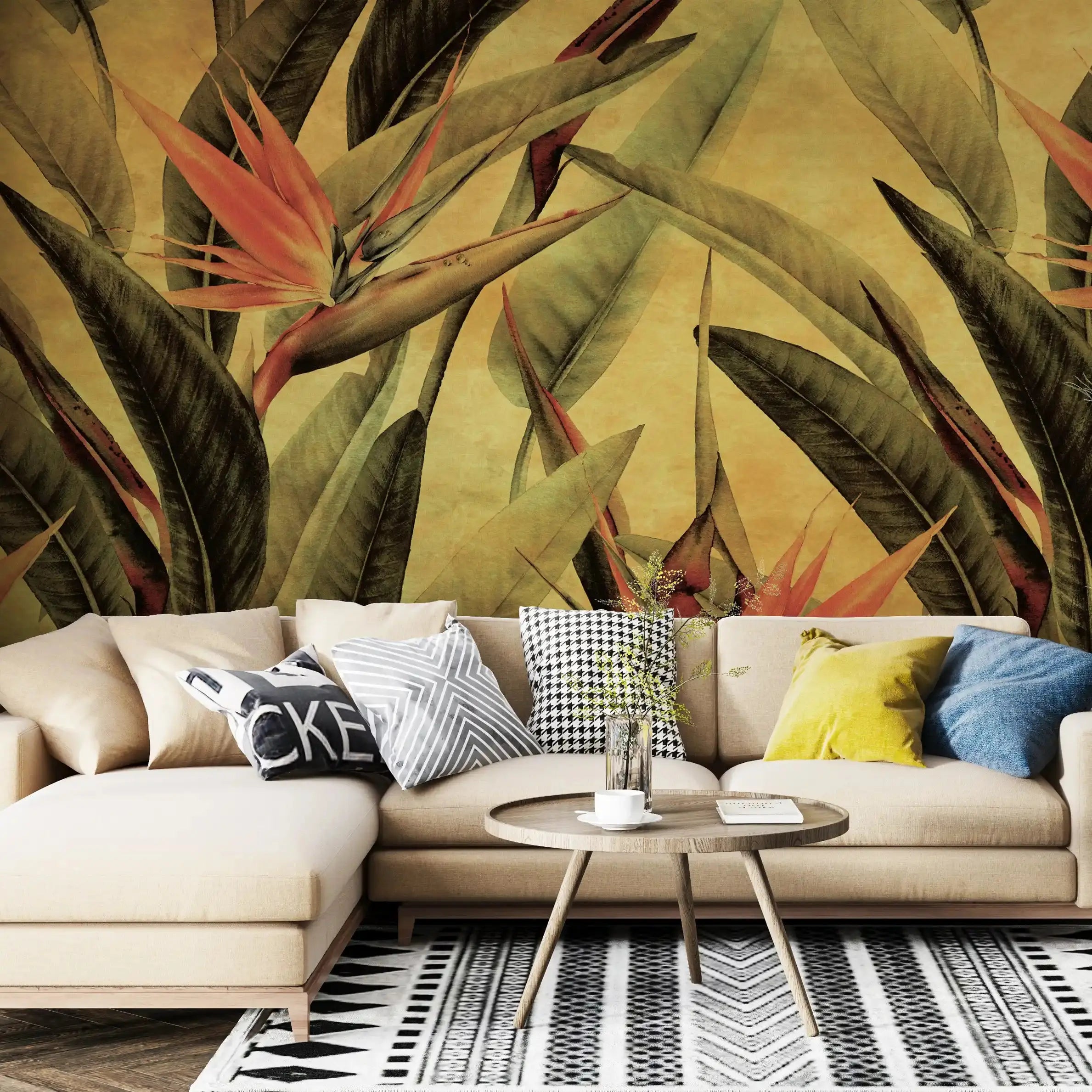 3039-B / Tropical Bird of Paradise Peel and Stick Wallpaper – Vibrant Botanical Design Wall Decor - Artevella