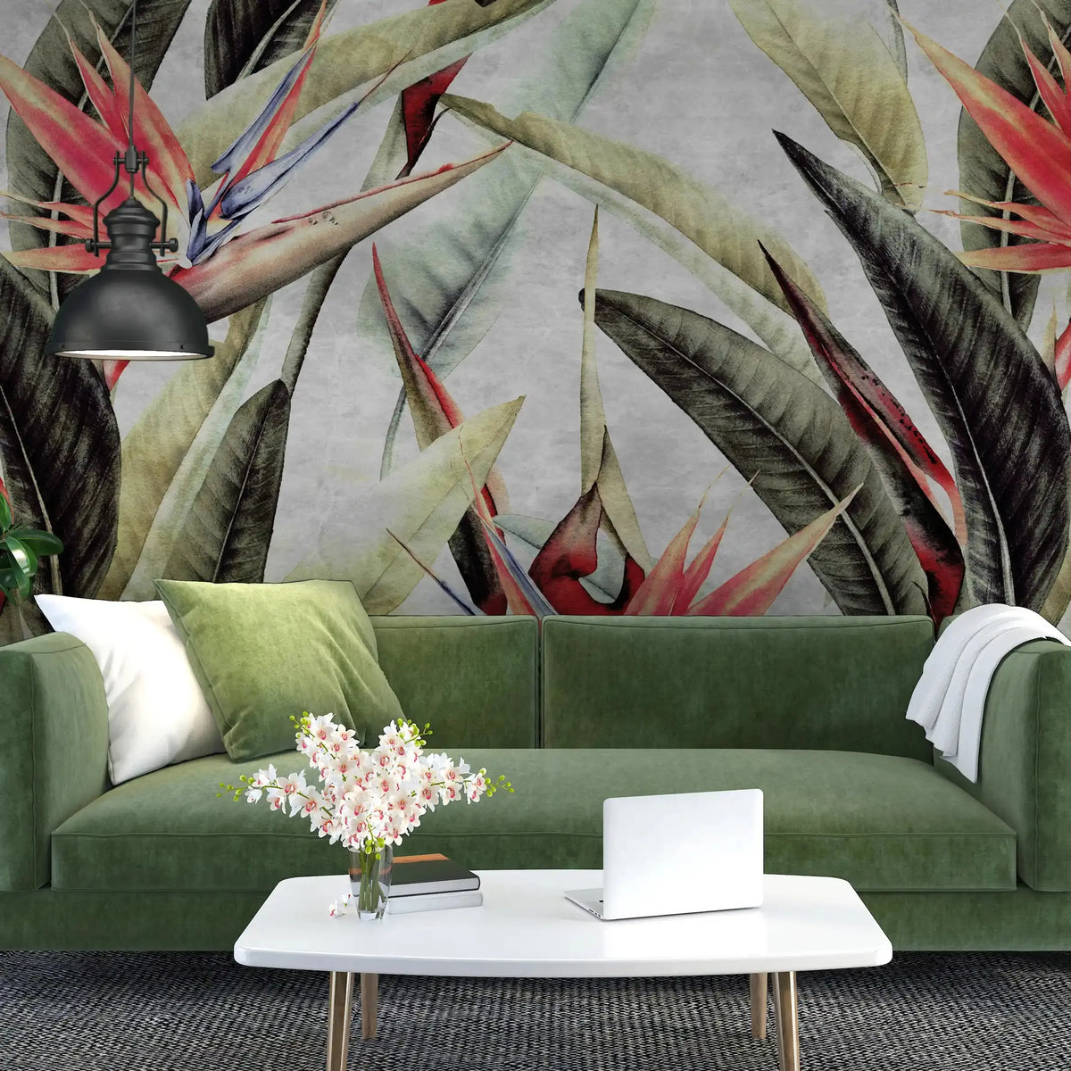 3039-D / Tropical Bird of Paradise Peel and Stick Wallpaper – Vibrant Botanical Design Wall Decor - Artevella