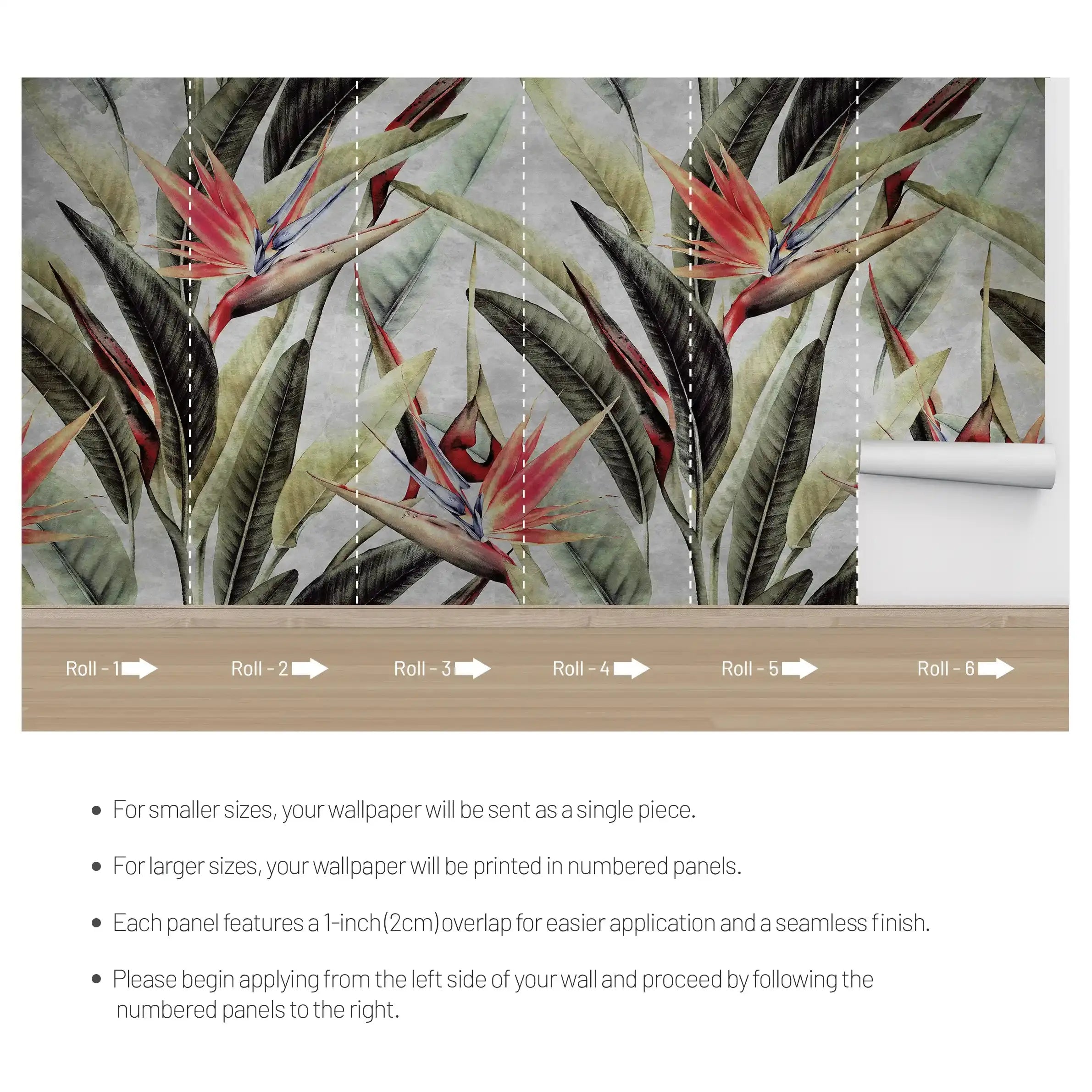 3039-D / Tropical Bird of Paradise Peel and Stick Wallpaper – Vibrant Botanical Design Wall Decor - Artevella