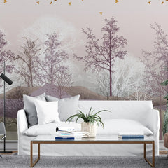 3040-A / Nature-Inspired Peel and Stick Wallpaper: Winter Landscape with Trees and Birds, Perfect for Bathroom and Bedroom - Artevella