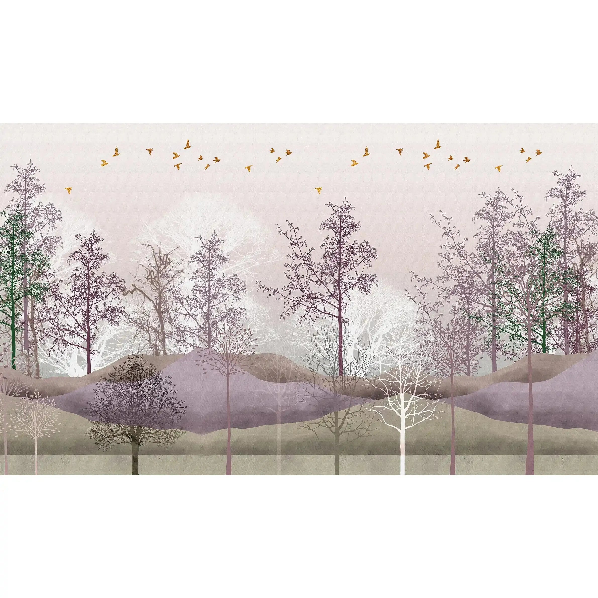 3040-A / Nature-Inspired Peel and Stick Wallpaper: Winter Landscape with Trees and Birds, Perfect for Bathroom and Bedroom - Artevella