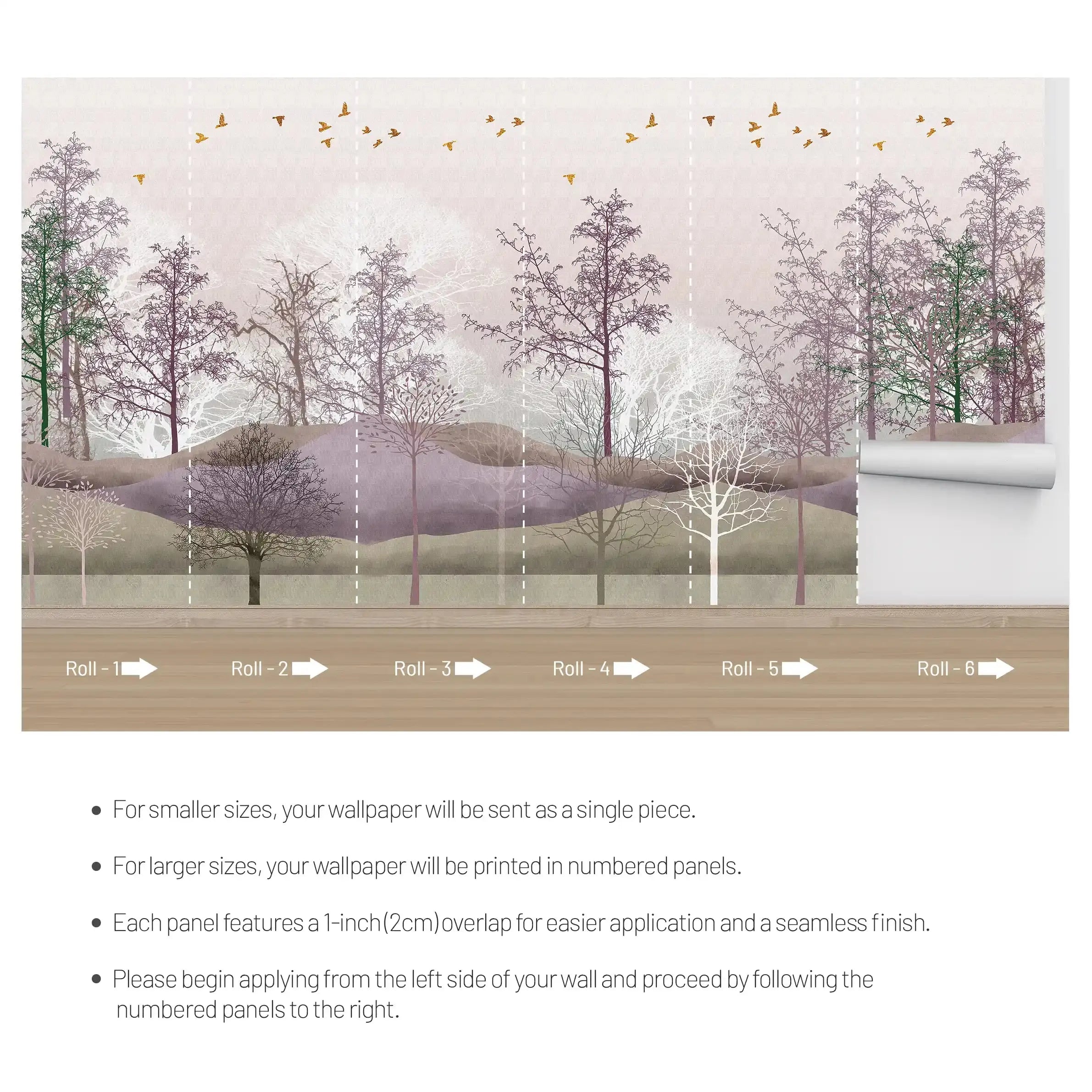 3040-A / Nature-Inspired Peel and Stick Wallpaper: Winter Landscape with Trees and Birds, Perfect for Bathroom and Bedroom - Artevella