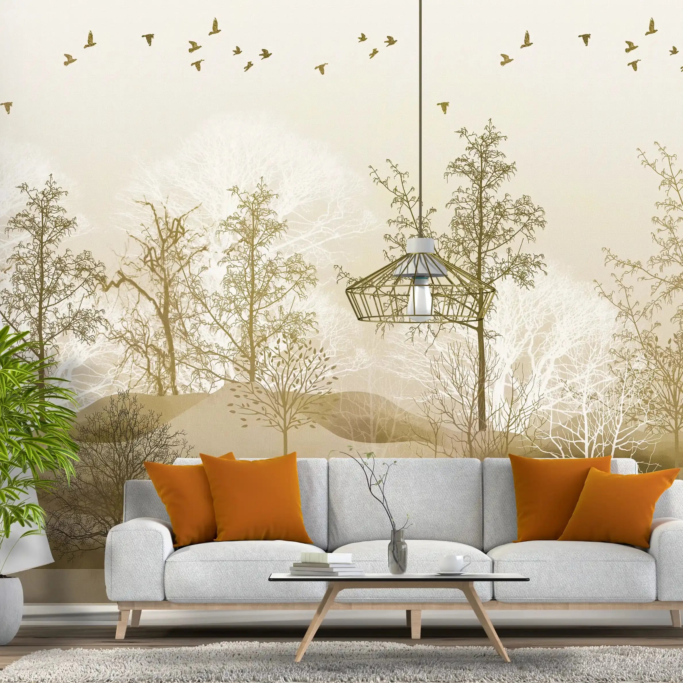 3040-B / Nature-Inspired Peel and Stick Wallpaper: Winter Landscape with Trees and Birds, Perfect for Bathroom and Bedroom - Artevella