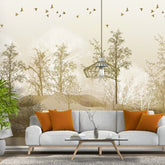3040-B / Nature-Inspired Peel and Stick Wallpaper: Winter Landscape with Trees and Birds, Perfect for Bathroom and Bedroom - Artevella