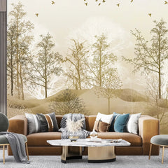 3040-B / Nature-Inspired Peel and Stick Wallpaper: Winter Landscape with Trees and Birds, Perfect for Bathroom and Bedroom - Artevella