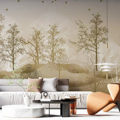 3040-B / Nature-Inspired Peel and Stick Wallpaper: Winter Landscape with Trees and Birds, Perfect for Bathroom and Bedroom - Artevella