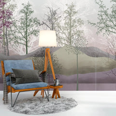 3040-C / Nature-Inspired Peel and Stick Wallpaper: Winter Landscape with Trees and Birds, Perfect for Bathroom and Bedroom - Artevella