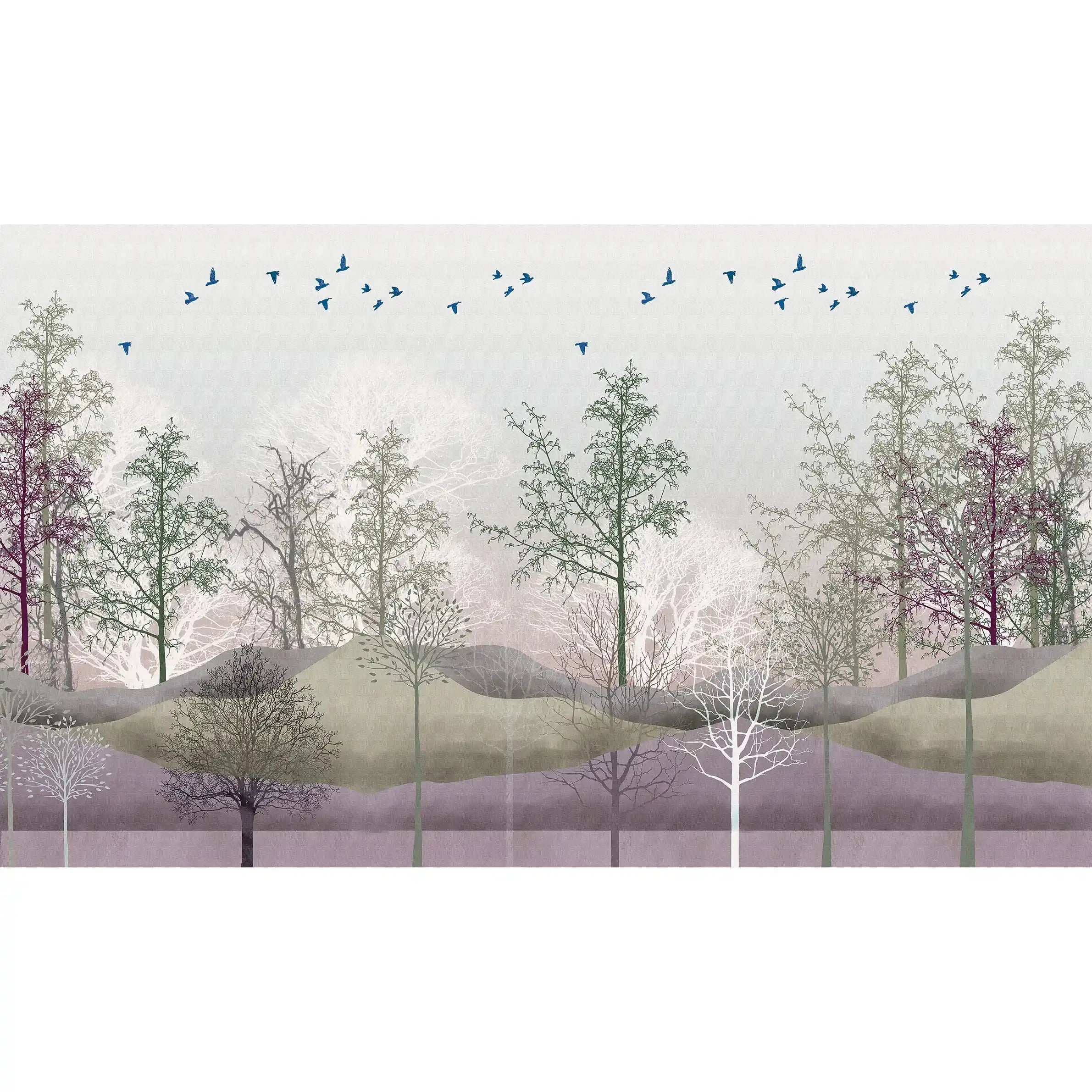 3040-C / Nature-Inspired Peel and Stick Wallpaper: Winter Landscape with Trees and Birds, Perfect for Bathroom and Bedroom - Artevella