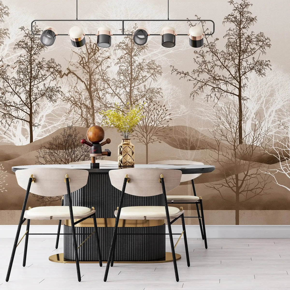 3040-D / Nature-Inspired Peel and Stick Wallpaper: Winter Landscape with Trees and Birds, Perfect for Bathroom and Bedroom - Artevella