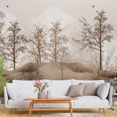 3040-D / Nature-Inspired Peel and Stick Wallpaper: Winter Landscape with Trees and Birds, Perfect for Bathroom and Bedroom - Artevella