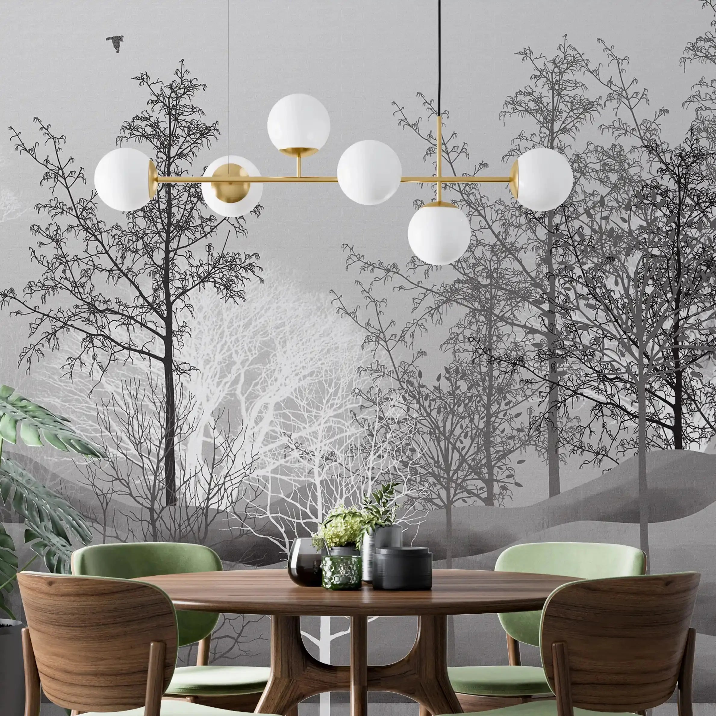 3040-E / Nature-Inspired Peel and Stick Wallpaper: Winter Landscape with Trees and Birds, Perfect for Bathroom and Bedroom - Artevella