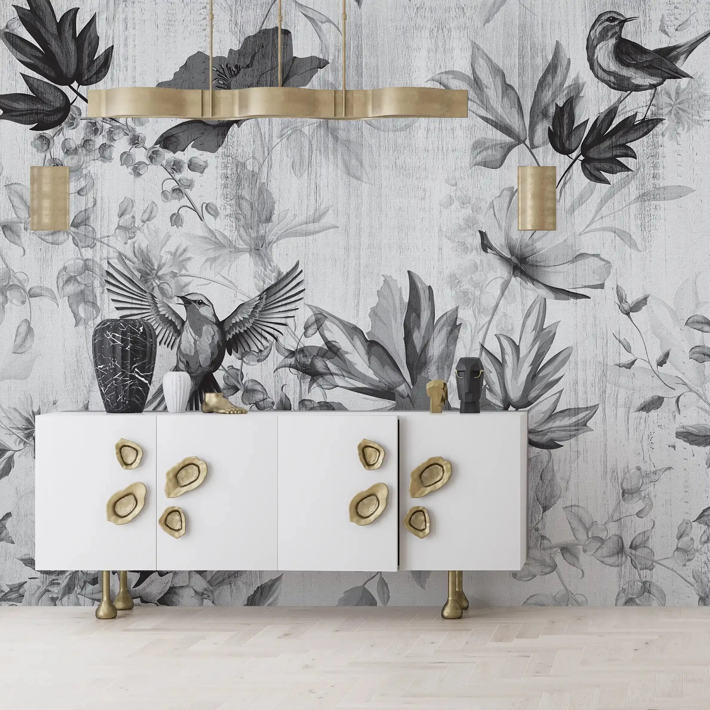 3041-E / Removable Tropical Leaf Wallpaper: Peel and Stick Vintage Red Floral Mural with Birds, Ideal for Nursery, Kitchen & Bathroom - Artevella